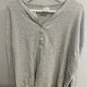 Light Gray Waffle Henley Long Sleeve Top
